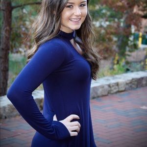 Navy long sleeve keyhole dress